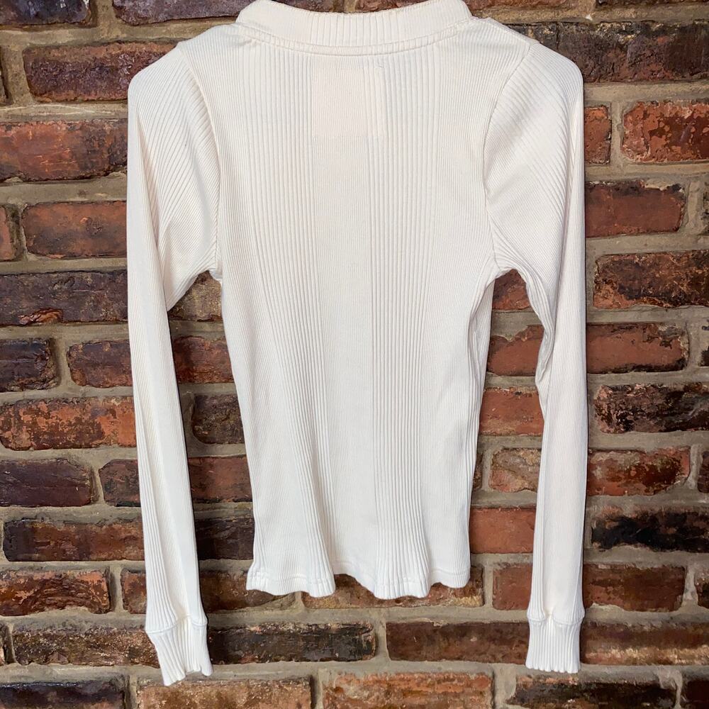 Aerie Road Trip Cream Ribbed Knit Long Sleeve Henley Top Women's Size Small - Picture 6 of 6